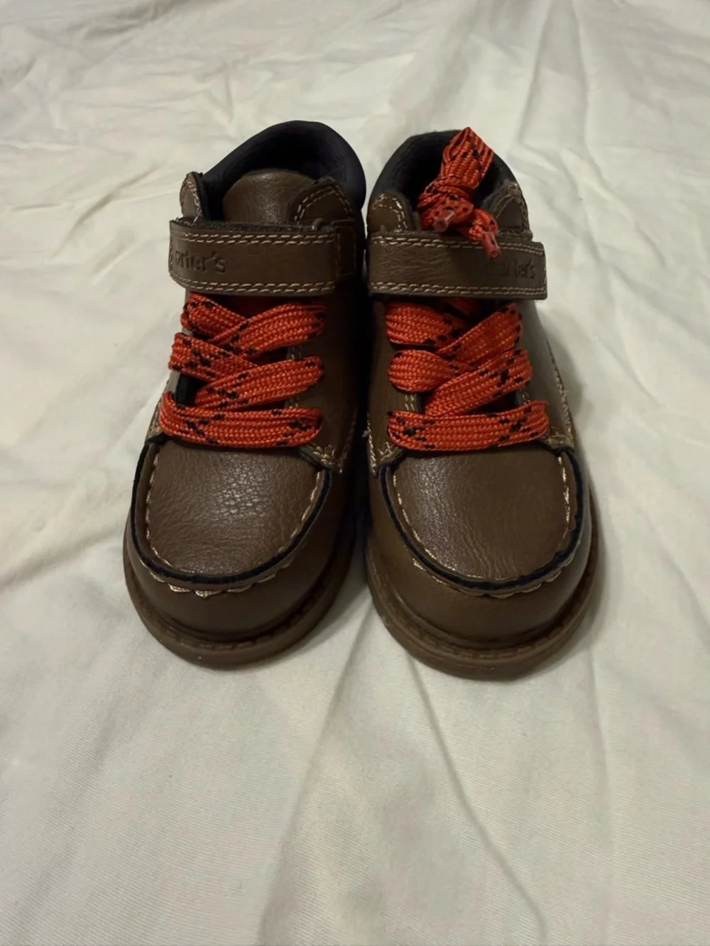 Carters size 7 brown lace up boots with Velcro Strap